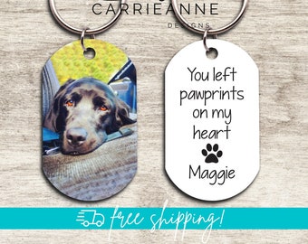 You Left Pawprints On My Heart, Pet Memorial Keychain, Pet Loss, Pet Sympathy Gift, Dog Picture Keychain, Pet Memory Gift, Pet Remembrance