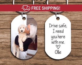 Drive Safe Keychain From Pet, Dog Mom Keychain, Cat Dad Pet Owner Keychain, Custom Pet Gift For Dog Dad, Pet Photo Keychain For Cat Mom