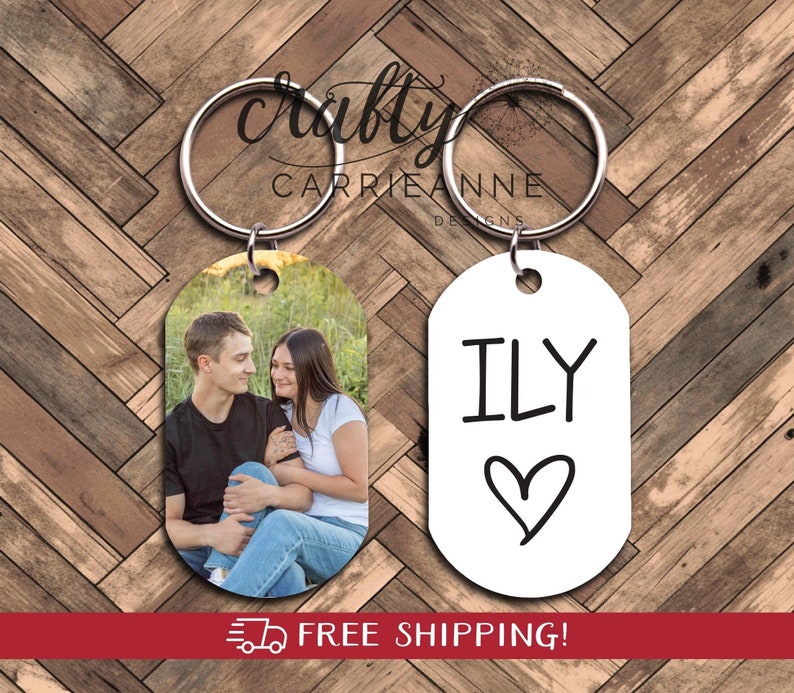 Personalized Text Keychain, Doubled Sided Picture Keychain, 1st Anniversary Boyfriend Gift, Girlfriend Gift Idea, Custom Quotes Keychain, ILY