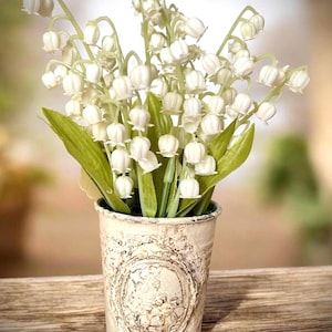 Lifelike Lily of the Valley Arrangement, Antique Look Shabby Chic Pot, Romantic Brocante Decor