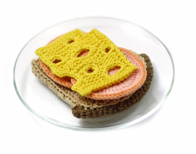 BREAKFAST Crochet&Knitting Patterns Set 4-in-1 eggs, bread, cheese, sausage image 5