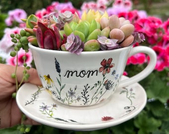 Mini Succulent Garden Teacup Arrangement – Mom Floral Planter Gift