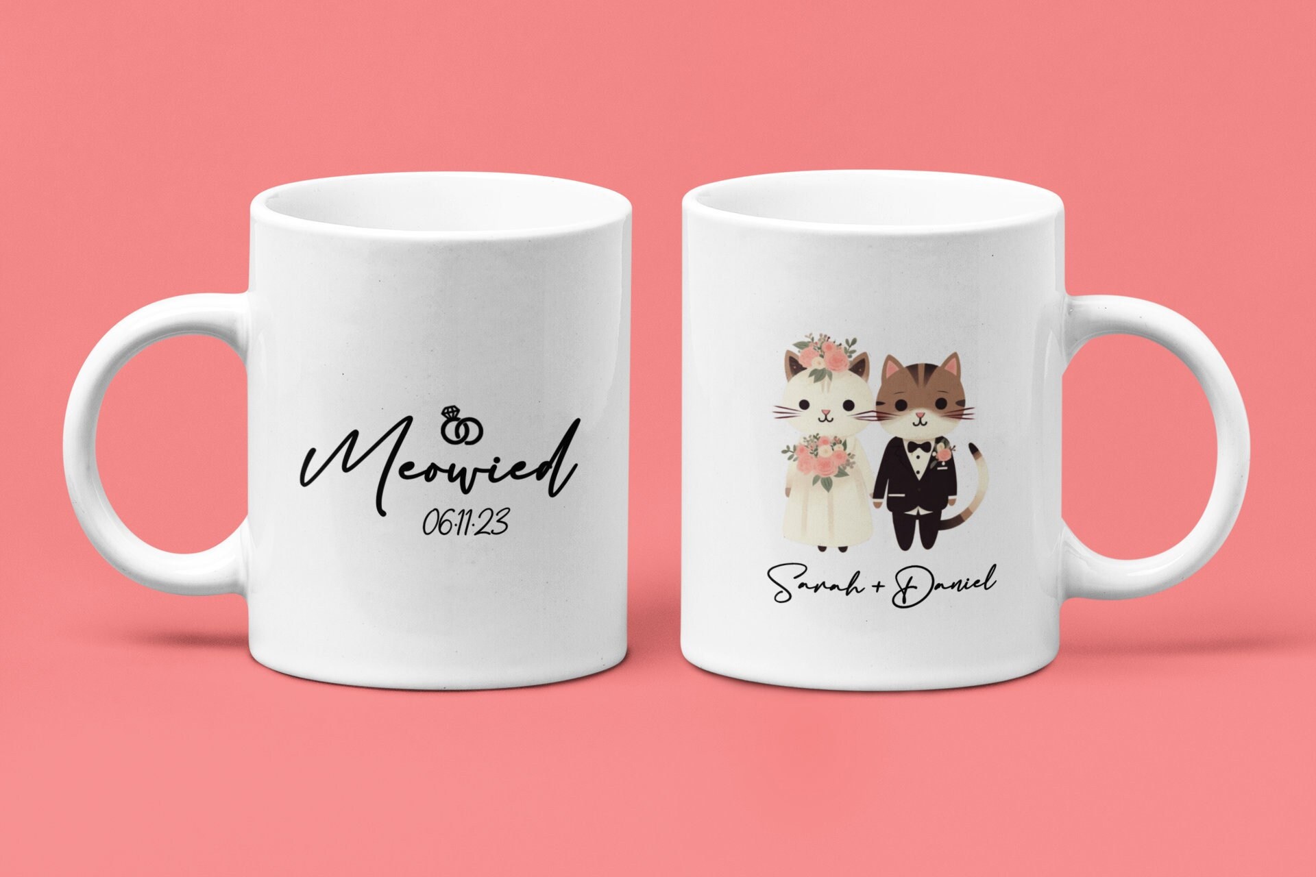 Personalized Just Meowied Mug, Custom Wedding Gift, Just Married Cat Mug, Bridal Shower Gift, Wedding Cat Mug