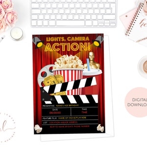 Printable Personalised Movie Theater Birthday Invitation, Movie Night Invitation, Movie Ticket Invitation, Movie Party Invitation, Cinema