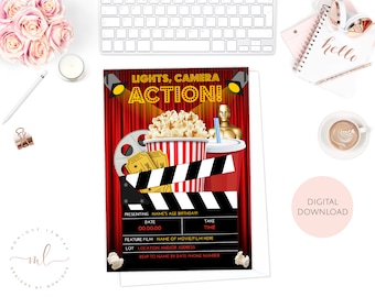 Printable Personalised Movie Theater Birthday Invitation, Movie Night Invitation, Movie Ticket Invitation, Movie Party Invitation, Cinema