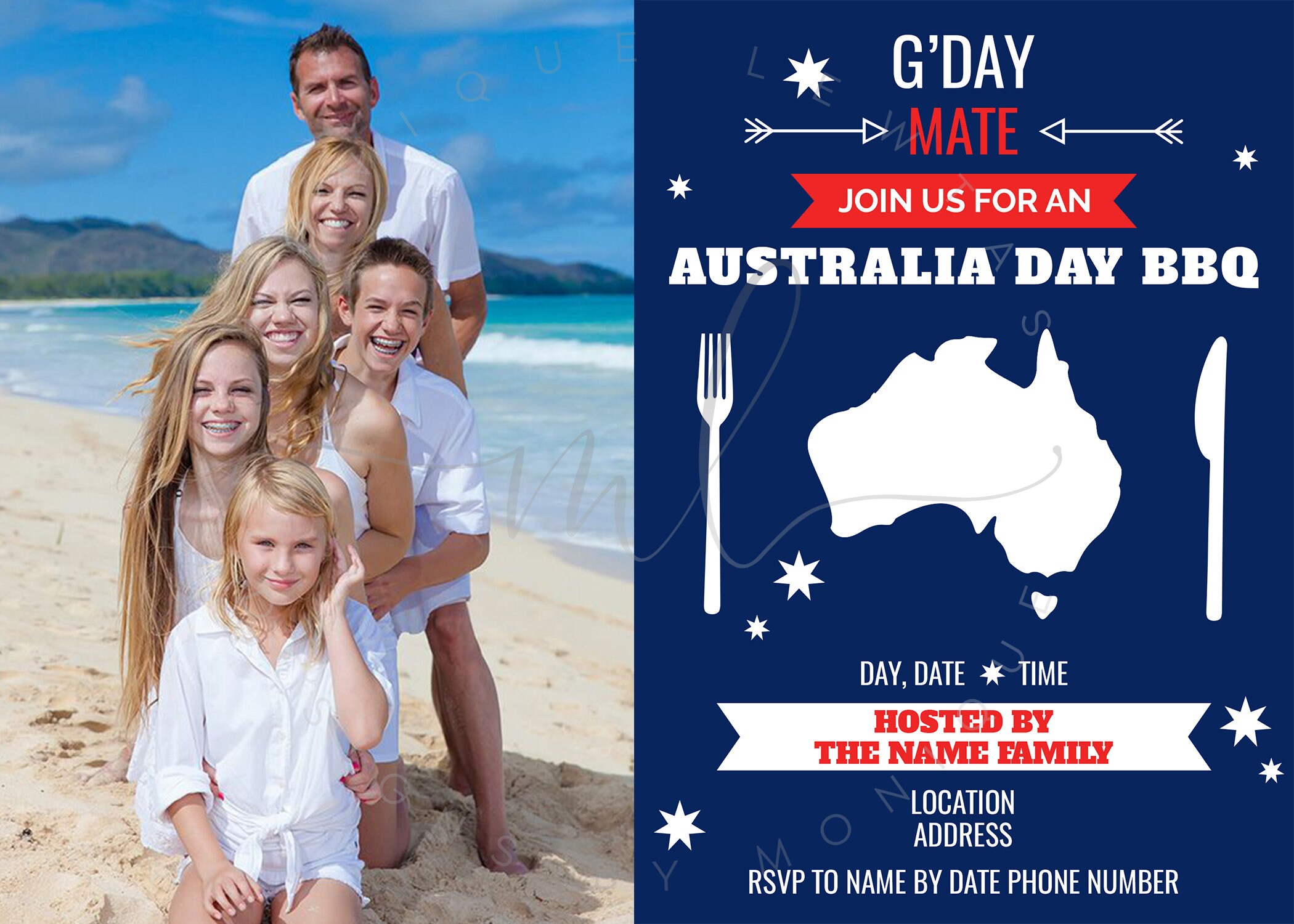 Printable Personalised Australia Day Invitations Aussie Etsy