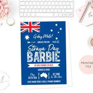Printable Personalised Australia Day Invitations, Australia Day Invite, Australia Day BBQ, 26 January, Australian Flag, Aussie Summer BBQ
