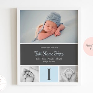 Printable Newborn Baby Birth Stats, Birth Information Poster, Baby Announcement Sign, Birth Details Print, Nursery Decor, Baby Shower Gift