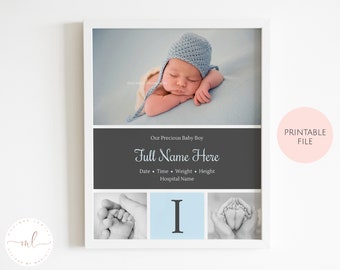 Printable Newborn Baby Birth Stats, Birth Information Poster, Baby Announcement Sign, Birth Details Print, Nursery Decor, Baby Shower Gift