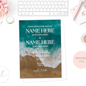 Printable Personalised Beach Wedding Invitation, Ocean Wedding Invitation, Tropical Summer Wedding Invitation, Seaside Wedding Invitation
