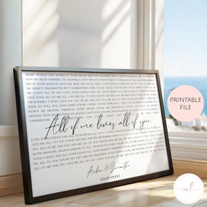 Printable Custom Song Lyrics Wall Art, Wedding Song Lyrics, Song Lyrics Print, First Dance Favourite Song, Anniversary Gift, Wedding Gift