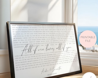 Printable Custom Song Lyrics Wall Art, Wedding Song Lyrics, Song Lyrics Print, First Dance Favourite Song, Anniversary Gift, Wedding Gift