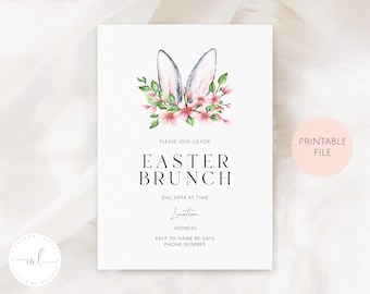 Printable Personalised Floral Easter Brunch Invitation, Easter Brunch Invite, Easter Invite, Easter Egg Hunt Invitation, Bunny Invitation