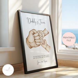 Printable Personalised Daddy&#39;s Team Fist Bump Print, Father and 1-5 Children Family Hands Print, Father&#39;s Day Gift, Dad Gift, Family Team