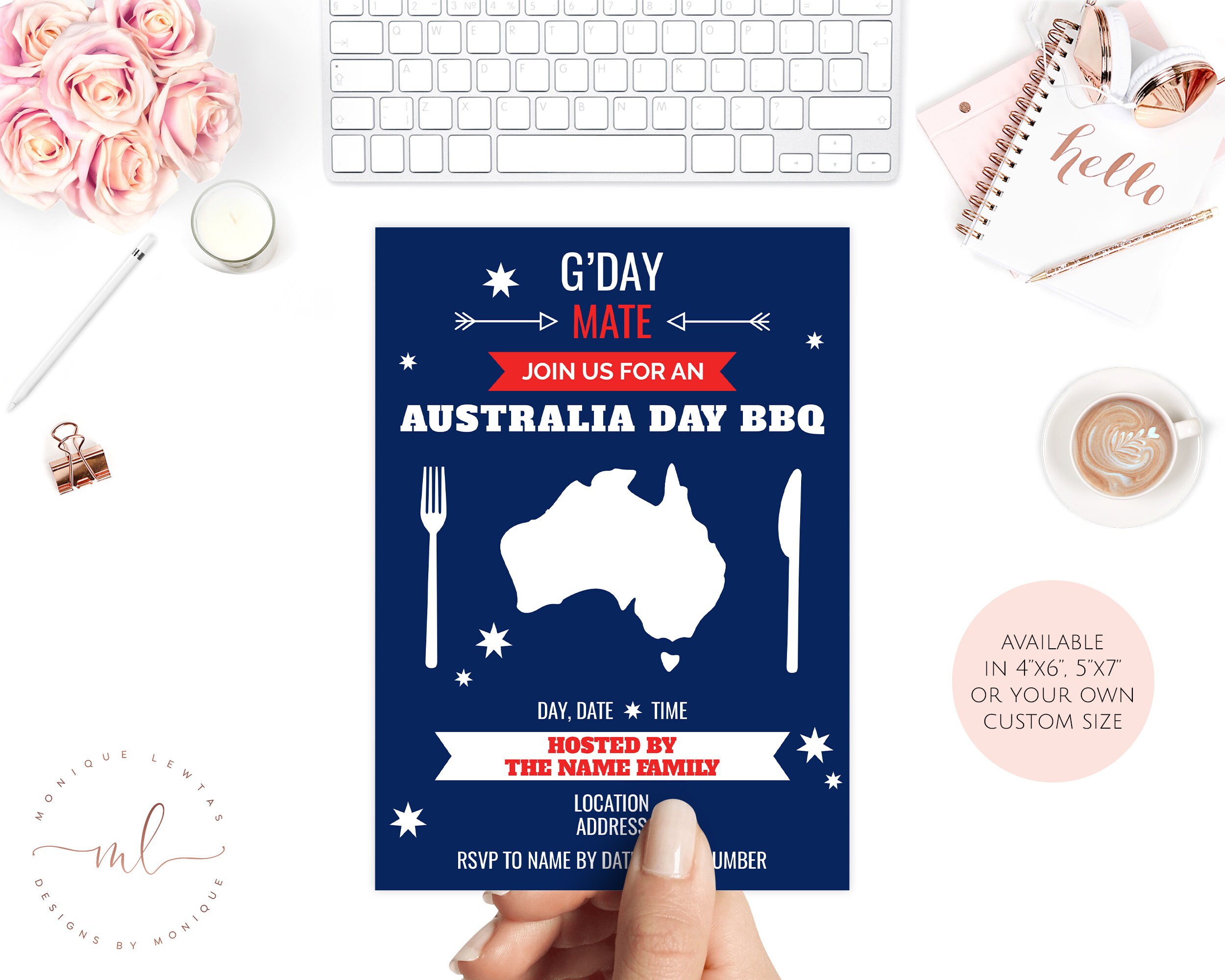 Printable Personalised Australia Day Invitations Aussie Etsy