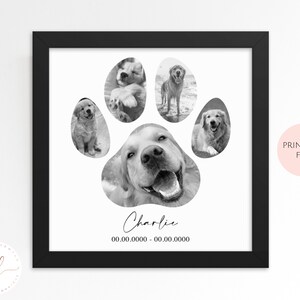 Printable Personalised Pet Dog Paw Photo Collage Print, Pet Memorial Print, Pet Loss Print, Pet Paw Photo Collage, Pet Keepsake, Pet Collage