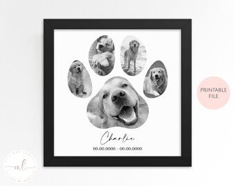 Printable Personalised Pet Dog Paw Photo Collage Print, Pet Memorial Print, Pet Loss Print, Pet Paw Photo Collage, Pet Keepsake, Pet Collage