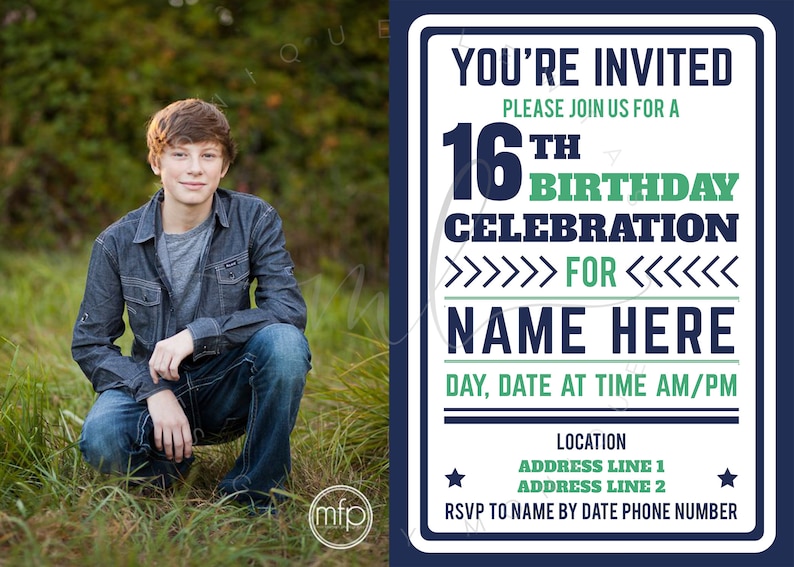 Printable Personalised Teens Birthday Invitation, Boys Birthday ...