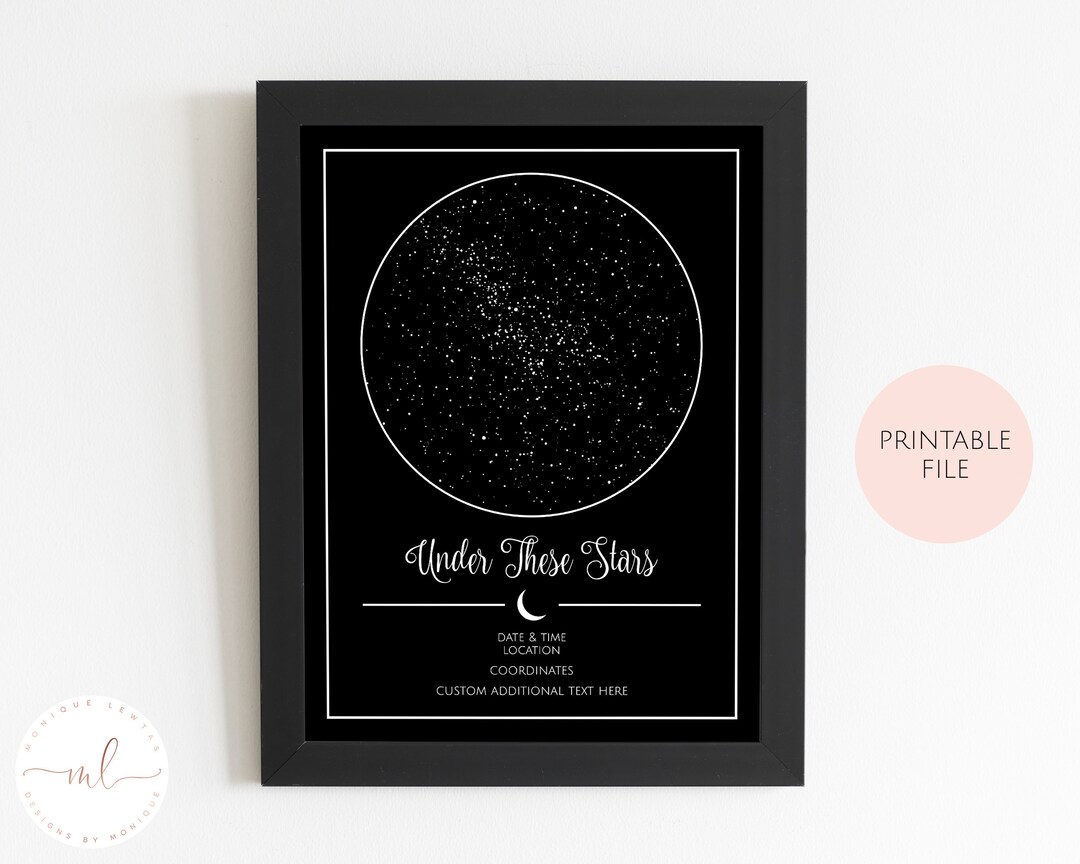 Printable Personalised Custom Star Map, Night Sky Print, Star Chart ...