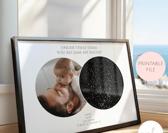 Printable Personalised Father's Day Star Map With Photo, The Day You Became My Daddy, Constellation Map, Night Sky By Date, Gift For Dad