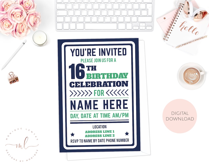 Printable Personalised Teens Birthday Invitation, Boys Birthday ...