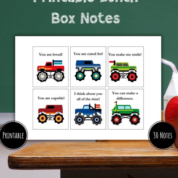 30 Lunchbox Notes Printable, Truck Lunch Box Notes, Lunchbox Cards, Cute Lunchbox Notes, Edible Printing Cookie Design, Instant Download
