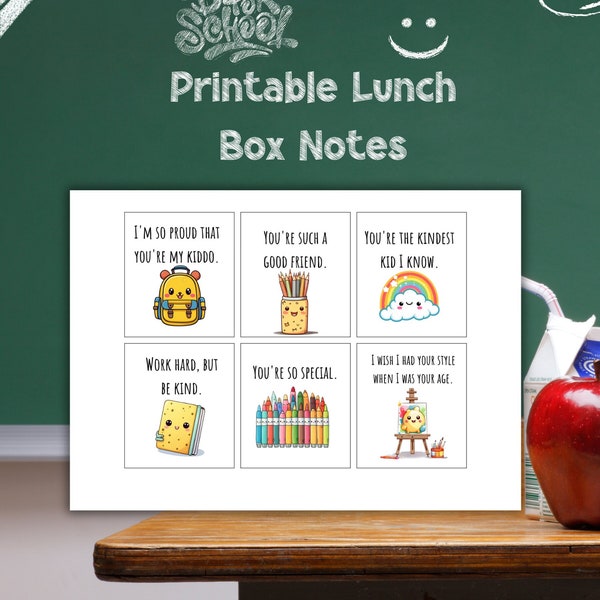 30 Printable Lunchbox Notes for Kids, Kawaii Lunch Box Notes, Back to School, Love Notes from Mom, Edible Cookie Designs for Eddie