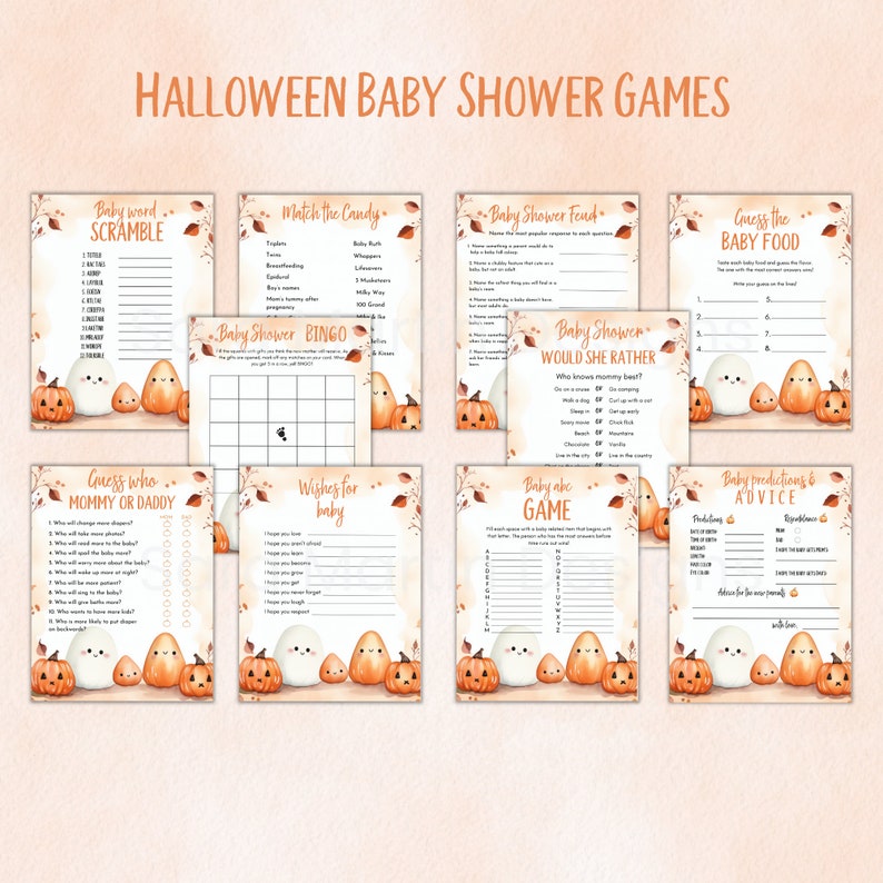 Halloween Baby Shower Games, Baby Shower Activities, Baby Shower Bingo
