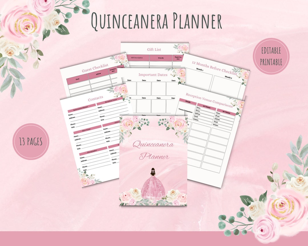 Quinceanera Planner, Quinceanera Planning Templates, Quince Planning Checklist, Editable and ...