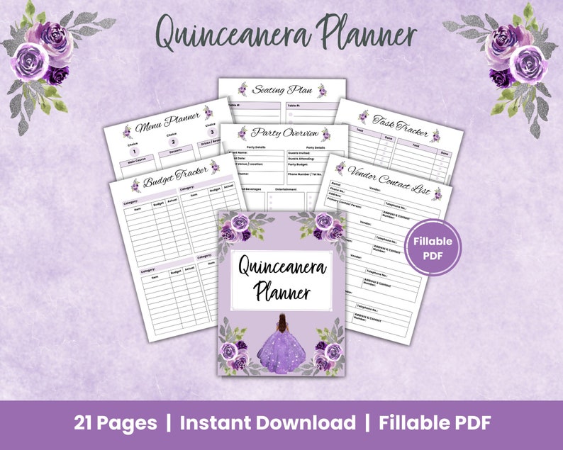 Quinceanera Planner, Printable Quinceanera Party Planner, Fillable PDF