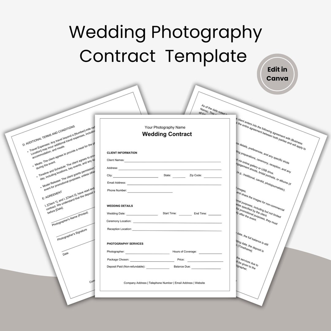 Wedding Photography Contract, Photography Contract Template, Wedding ...