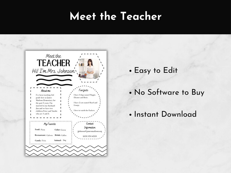 Editable Meet the Teacher Template, Back to School, Elementary School Editable Meet the Teacher Template, Back to School, Elementary School