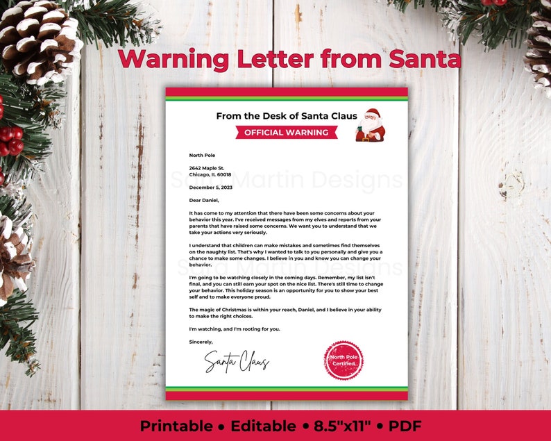 Santa Warning Letter, Letter From Santa, Naughty List Warning, Naughty ...