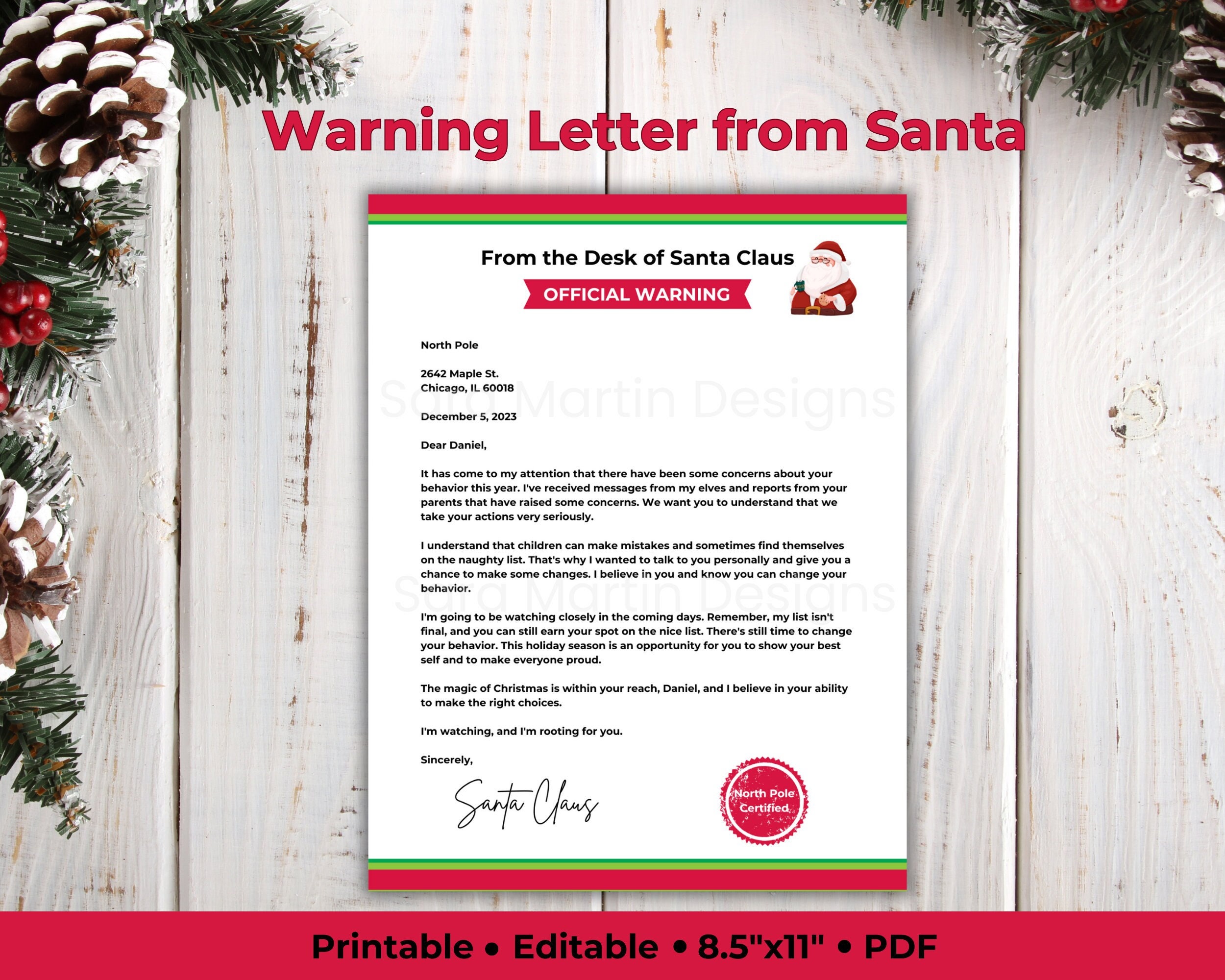Santa Warning Letter, Letter From Santa, Naughty List Warning, Naughty ...