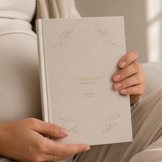 From Bump to Baby – Pregnancy journal linen hardcover gold embossed keepsake