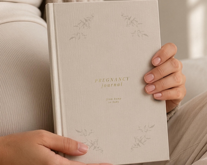 From Bump to Baby – Pregnancy journal linen hardcover gold embossed keepsake