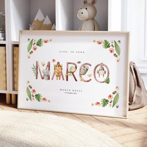 Personalised Baby Name Poster with Birth Stats | Safari Animals Nursery Wall Art | Digital or Printed | 9 Sizes Available