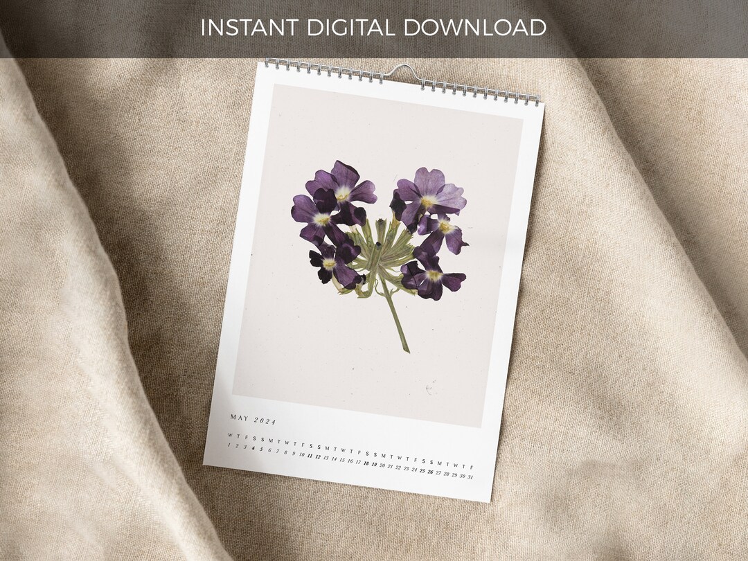 2025 Digital Wall Calendar Botanical Illustrations Pressed Etsy