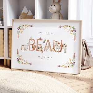Personalised Baby Name Poster with Birth Stats | Farm Animals Nursery Wall Art | Digital or Printed | 9 Sizes Available