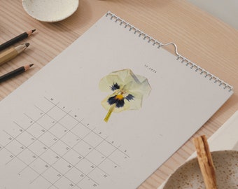 2024 Printed wall calendar | Botanical illustrations | Pressed flowers | A4, A3, US Letter, US Ledger | Monday start | Sunday start