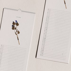 2024 Printed wall slim calendar | Botanical illustrations | Pressed flowers | A4, A3, US Letter, US Ledger | Monday start | Sunday start