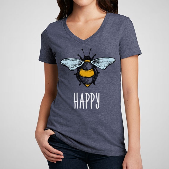 Bee Happy Women's Cotton V-neck Graphic 