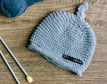 Cotton Baby Beanie - Topknot Baby Hat - Newborn Baby Hat Size 0-3m - New Baby Gift - Knit Baby Hat