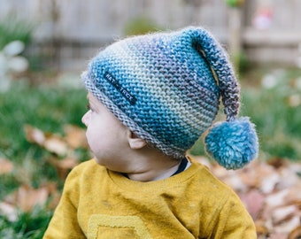 Baby Beanie with Pom Pom - Hand Knit Baby Hat for Boy or Girl - Pom Pom Beanie Hat - Colourful Knit Hat in Sizes 6 Months to 5 Years