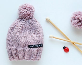 Pink baby beanie with pom pom, hand knit baby hats 0-18 months, newborn beanies for girls, coming home outfit girl, newborn baby gifts