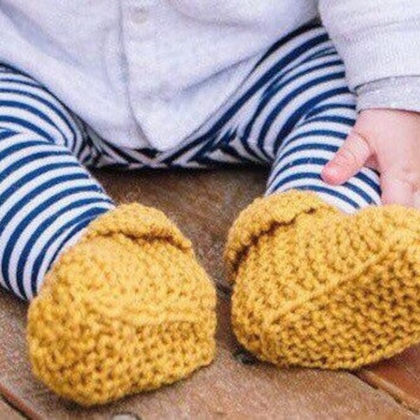 Honeycomb Colour Baby Booties for Boys or Girls - Mustard Knit Booties for Sizes 3 Months to 2 Years - Hand Knit Baby Slippers