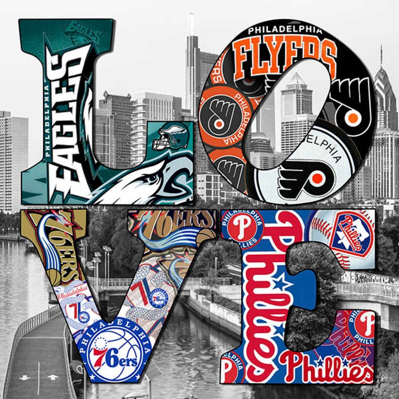Philadelphia Sports Love Teams 5 30x30 With the Skyline or | Etsy