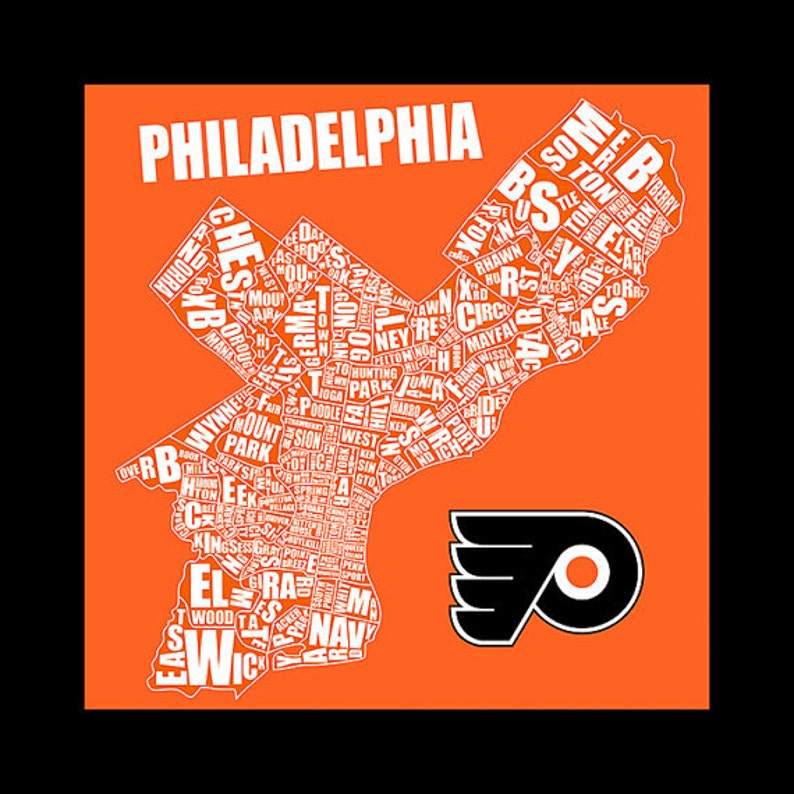 Philadelphia Typography Flyers Map 20x20 image 1