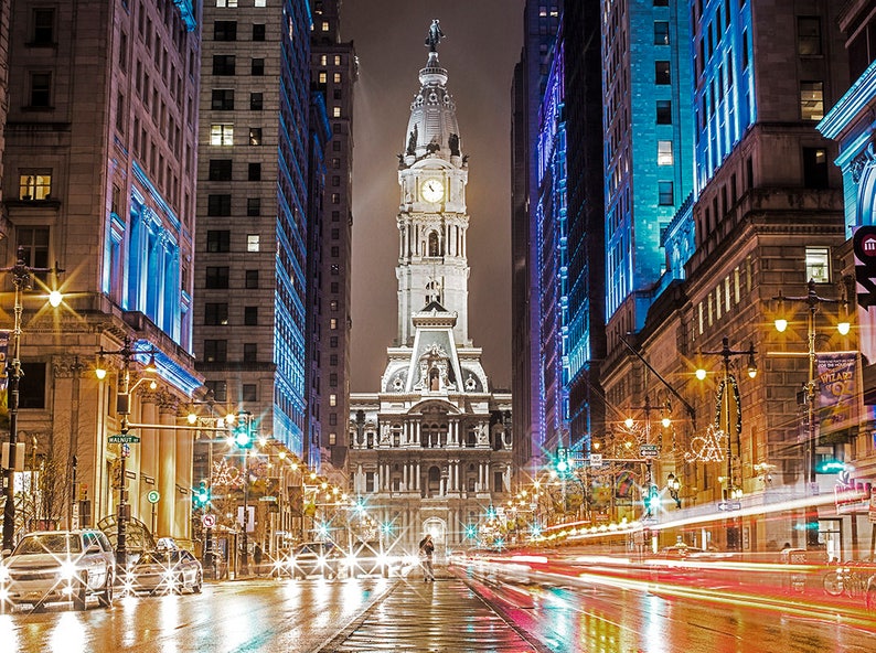 Philadelphia City Hall Reflection 20x27 Canvas Art, Night Time-Philadelphia Art-Photography-Philadelphia Prints-wall Art. image 1