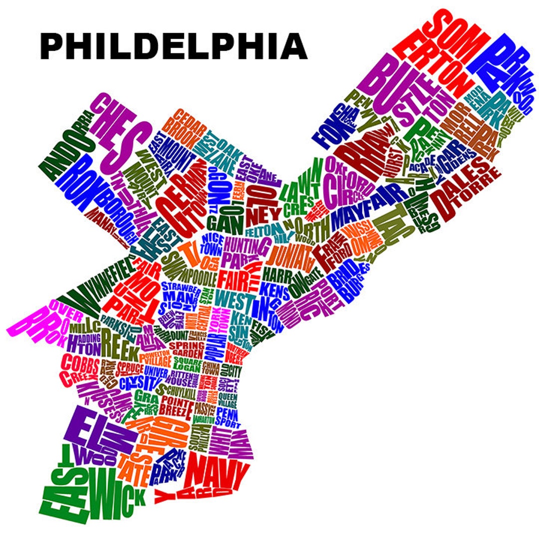 Philadelphia Neighborhood Typography Map Etsy